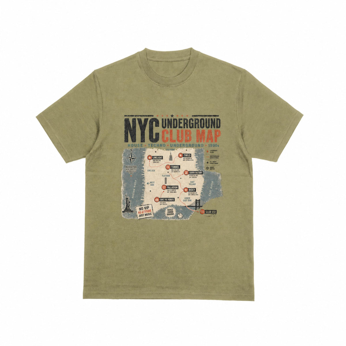 NYC Underground Club Map graphic tee - olive