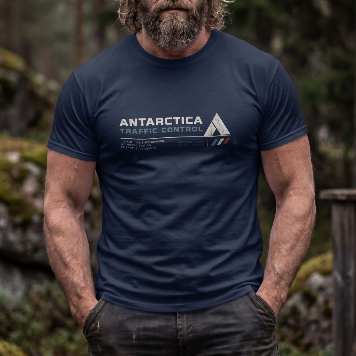 Antarctica Traffic Control Logistics graphic tee - navy lifestyle
