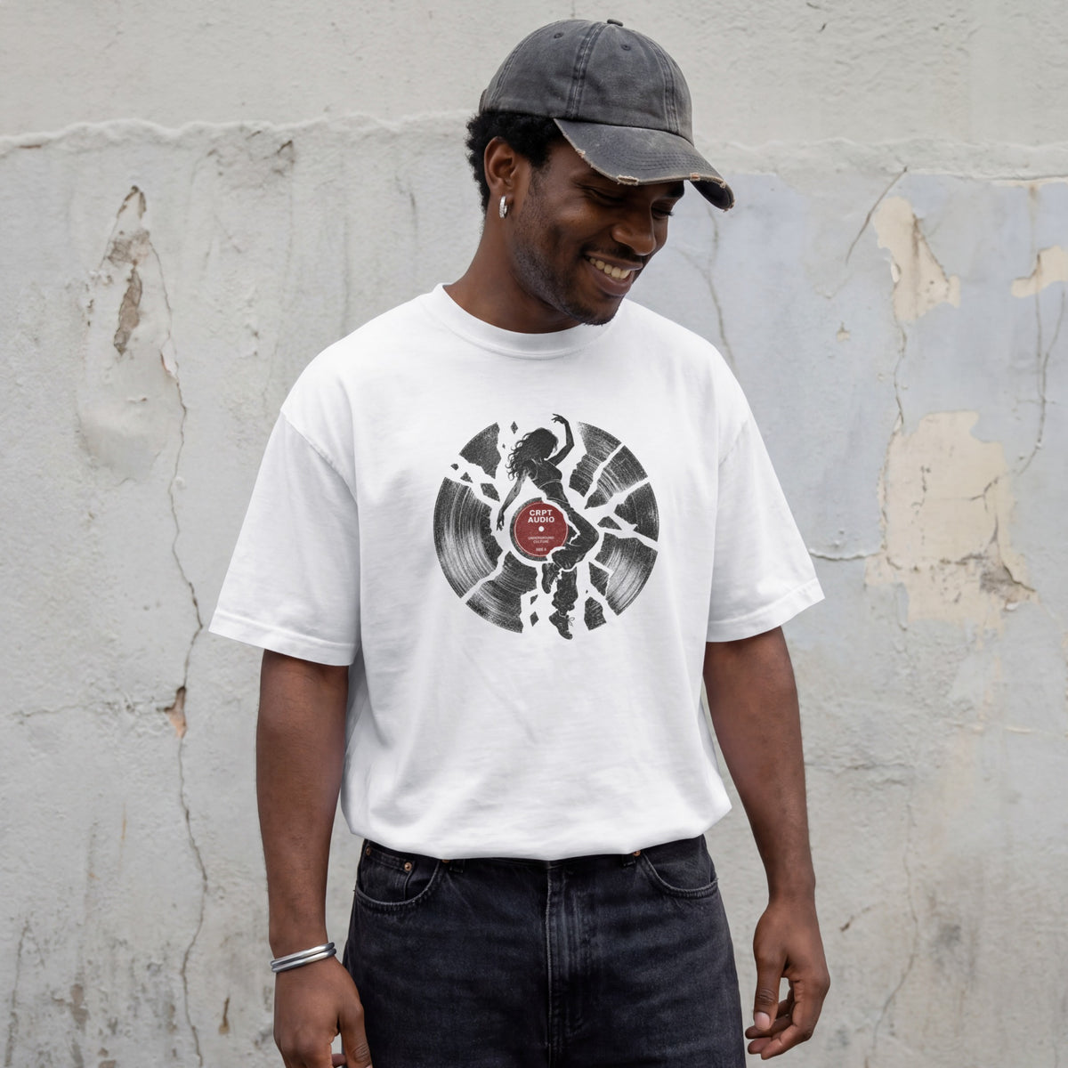 Broken Vinyl graphic tee - white lifestyle